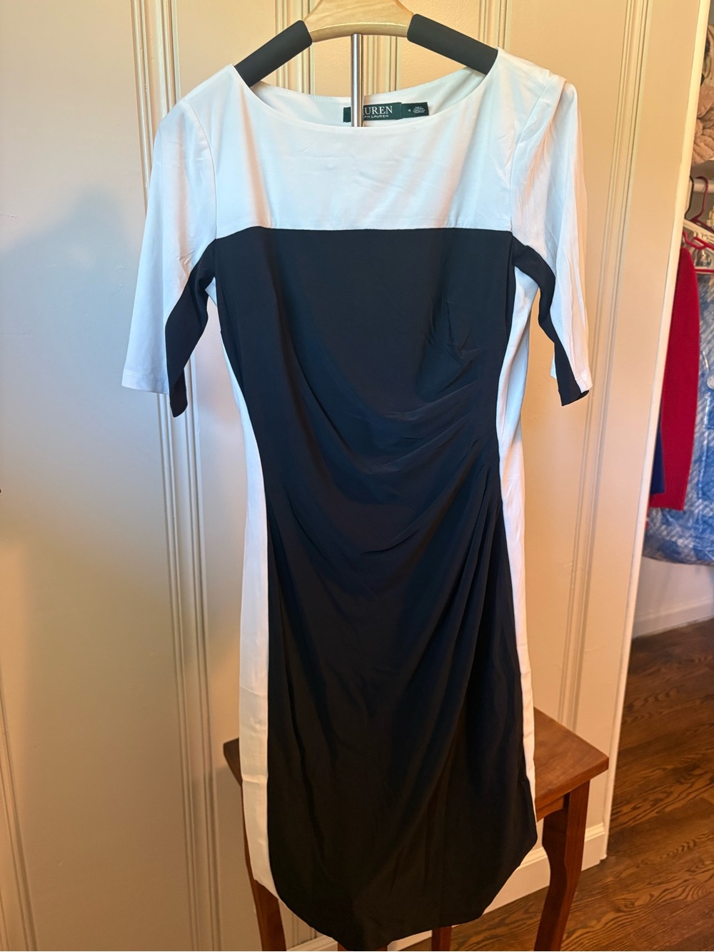 Ralph Lauren Black and White Colorblock Midi Sheath Dress